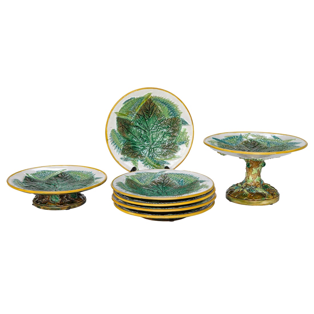19th C. George Jones Majolica Partial Dessert Service Featuring Sycamore Leaf and Fern Pattern (1 of 9)