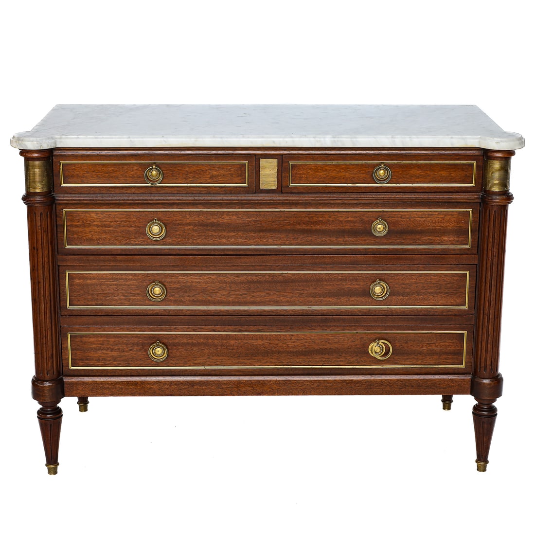 Vintage Louis XVI Style Mahogany Marble Top Commode a Coins Arrondis (1 of 6)