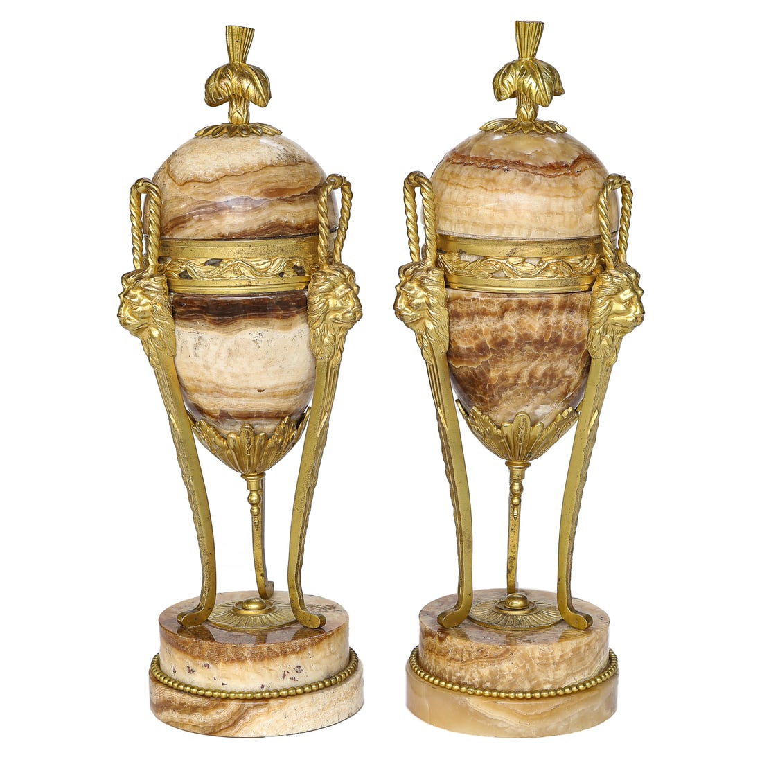 19th C. French Sienna Marble and Dore Bronze Mounted Cassolettes, Pair (1 of 7)
