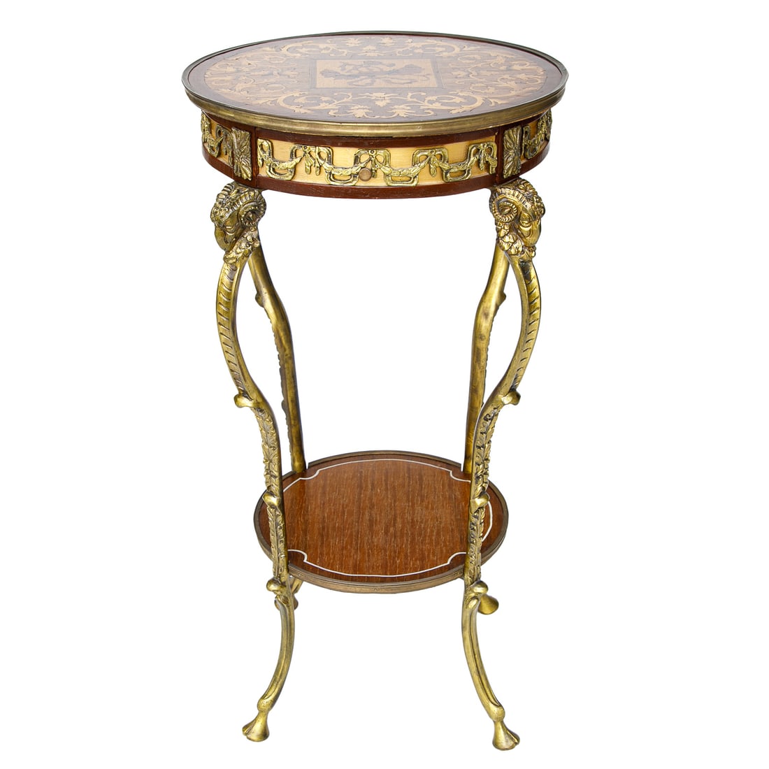 Vintage French Inlaid Rams Head Gueridon Circular Side Table (1 of 4)