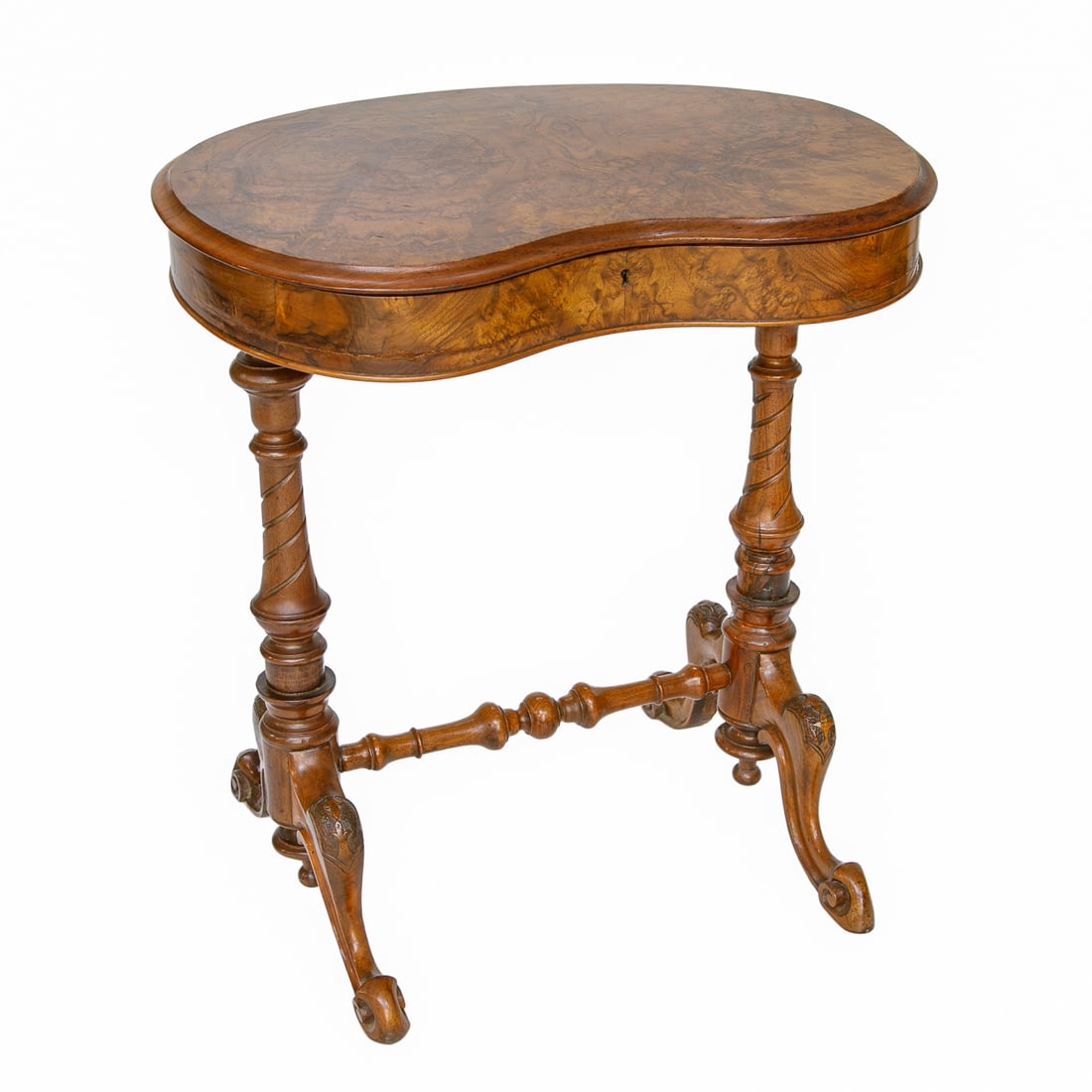 Late 19th C. American Victorian Style Kidney Shaped Walnut and Burl Walnut Work/Sewing Table (1 of 8)