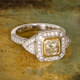 18K White Gold Fancy Yellow Diamond Ring, Size 7