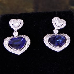 18K White Gold Blue Sapphire and Diamond Earrings