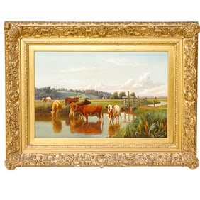 19th C. William Sydney Cooper Pastoral Scene, Oil on Canvas