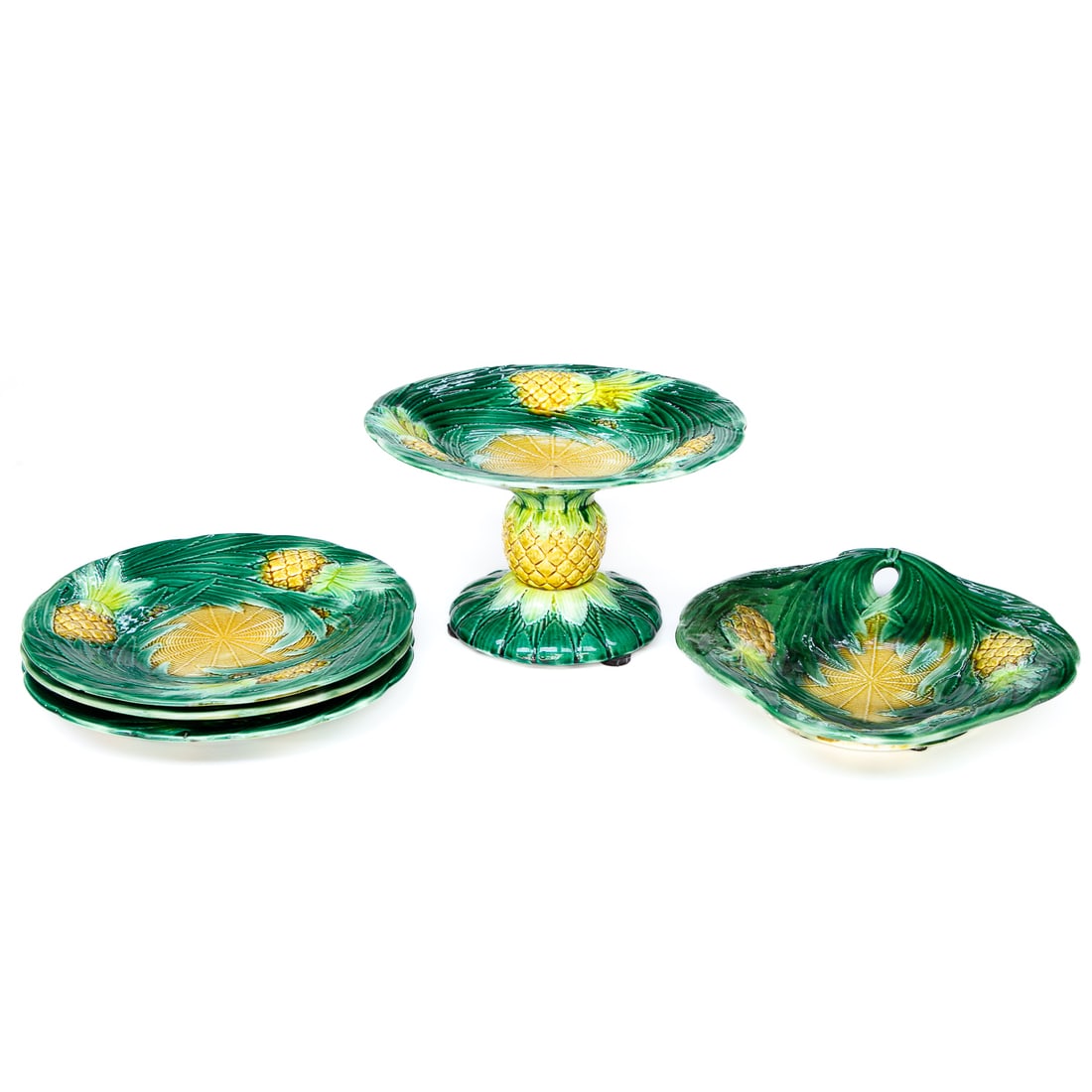 19th C. George Jones Majolica Partial Pineapple Dessert Service, Five Pieces Total (1 of 15)