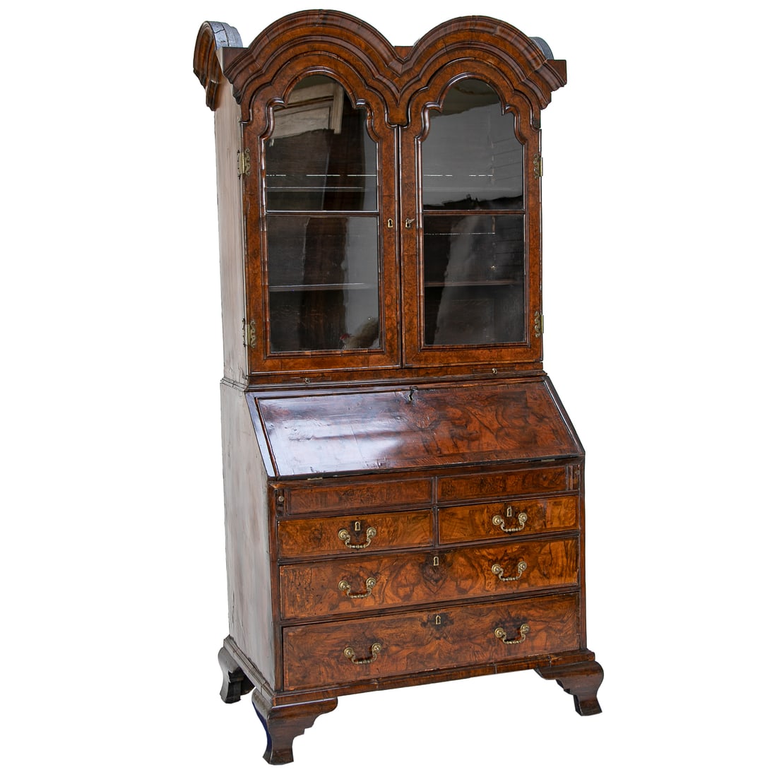 Late 18th/Early 19th C. Queen Anne Style English Walnut and Burl Walnut Bureau Bookcase (1 of 9)