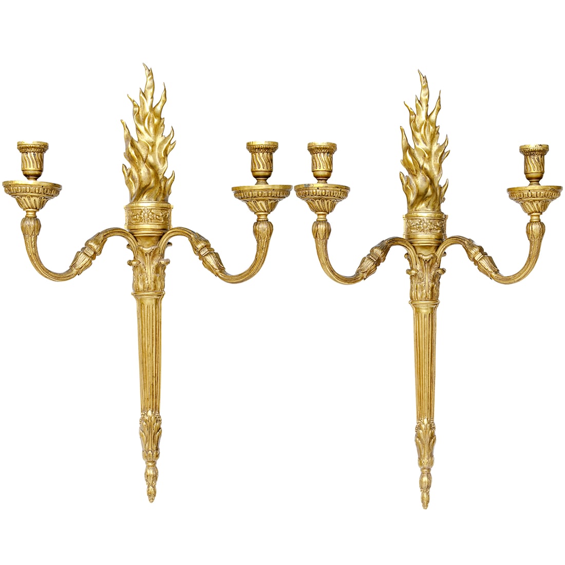 Brass Louis XVI Style Two Branch Wall Sconces, Pair (1 of 6)