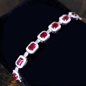 7 Inch 18K White Gold Ruby and Diamond Bracelet