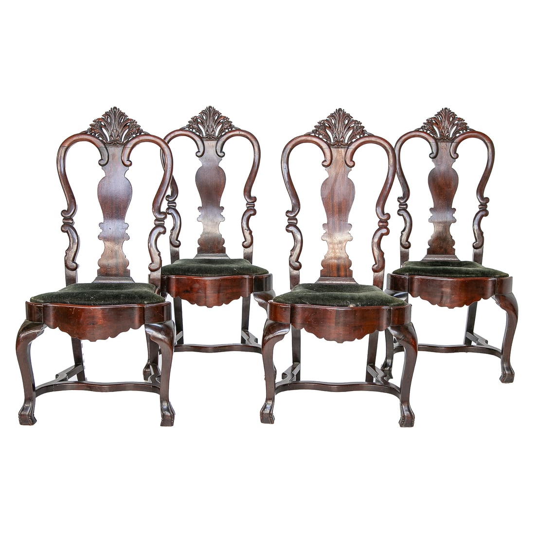 Group of 19th C. Flemish or Portuguese Baroque Style Mahogany Side Chairs, Four Total (1 of 9)