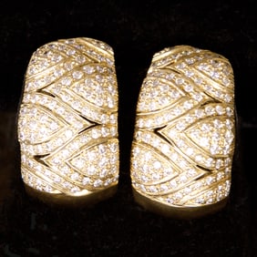 18K Yellow Gold Diamond Ornate Earrings