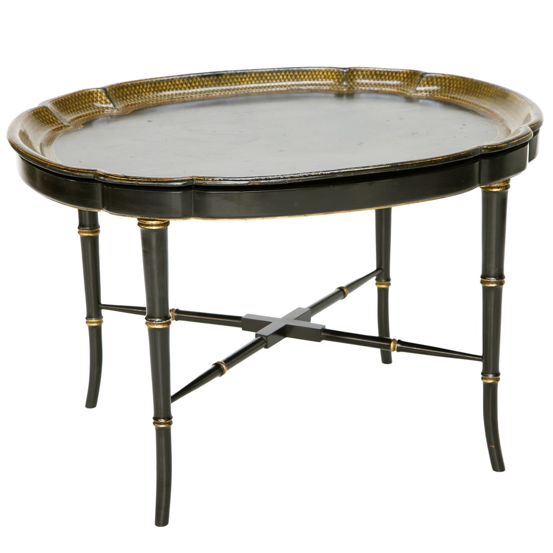 Vintage Oval Black Lacquer Tray on Stand (1 of 6)