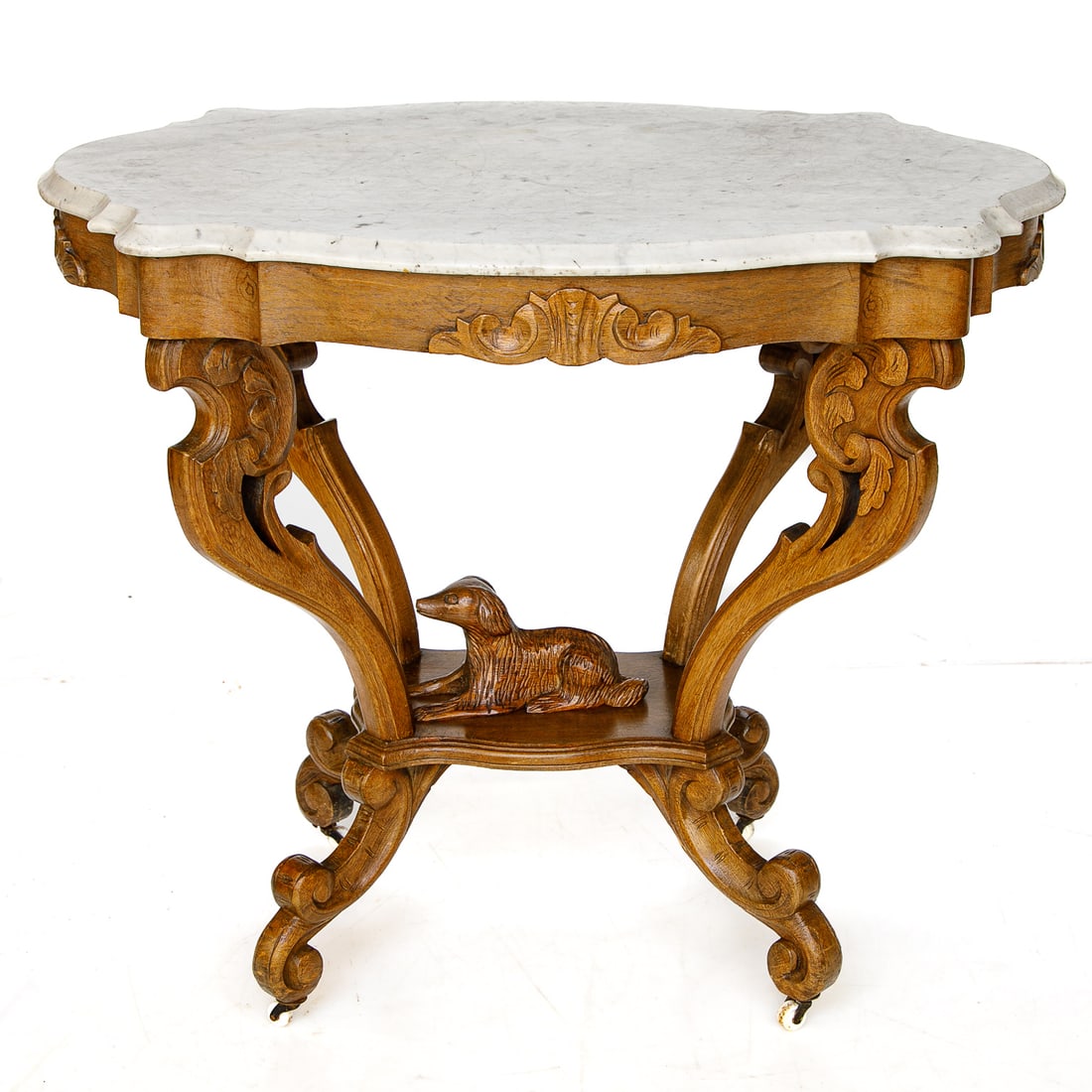 Late 19th C. American Victorian Style Carved Walnut Marble Top Side Table (1 of 8)
