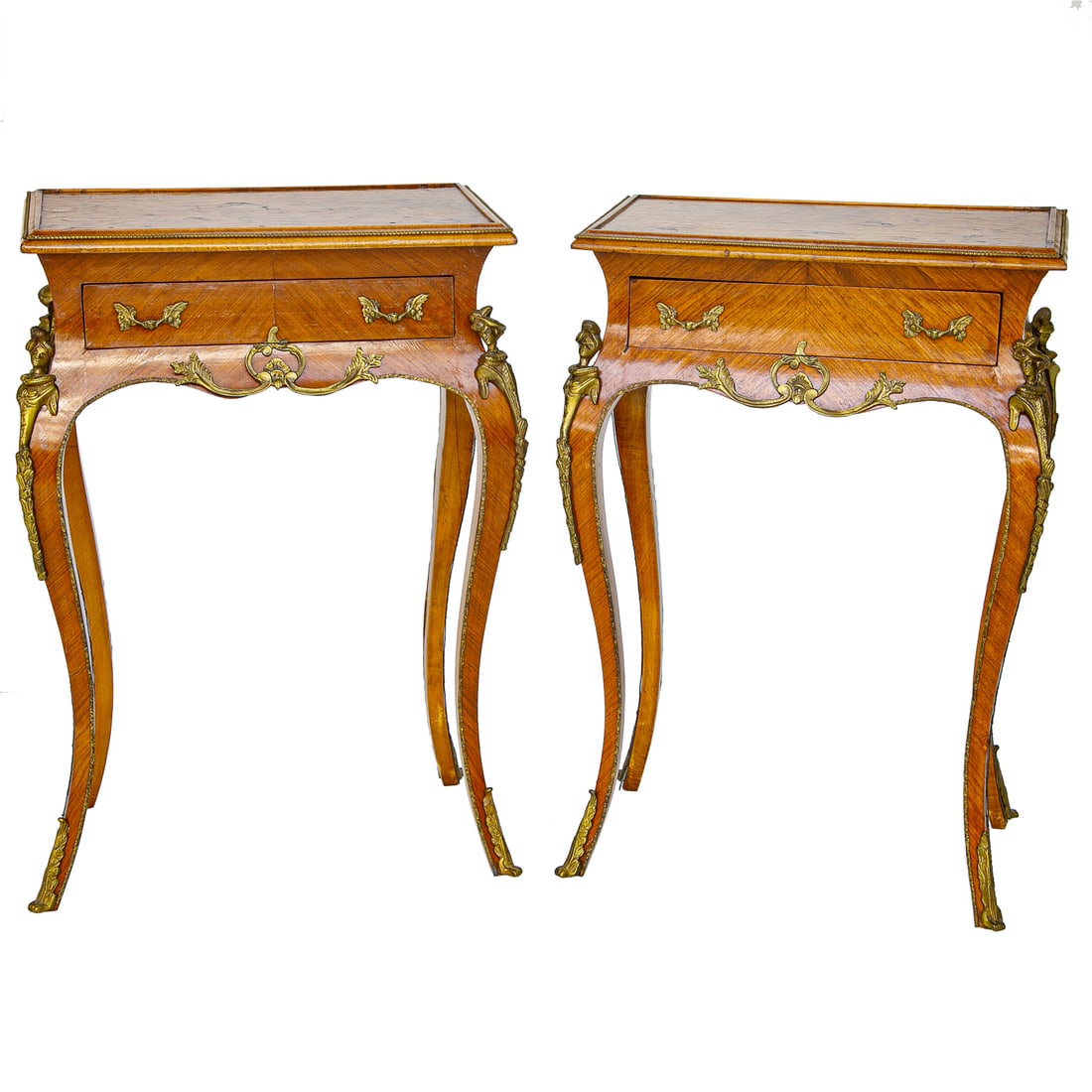 Louis XV Style Kingswood and Burl Elm Brass Mounted Side Tables, Pair (1 of 6)