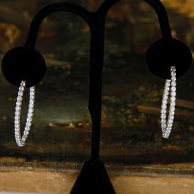 18K White Gold Diamond Oval Inside-Out Hoop Earrings