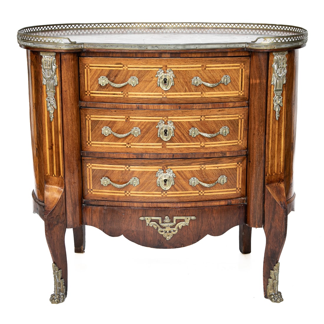 Louis XVI Style Kidney Shaped Marble Top Walnut and Kingswood Commode (1 of 8)