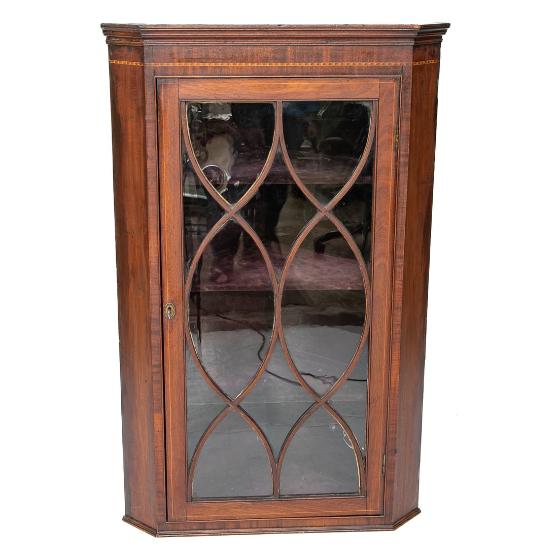 19th C. Sheraton Style English Mahogany Inlaid Hanging Corner Cupboard (1 of 5)
