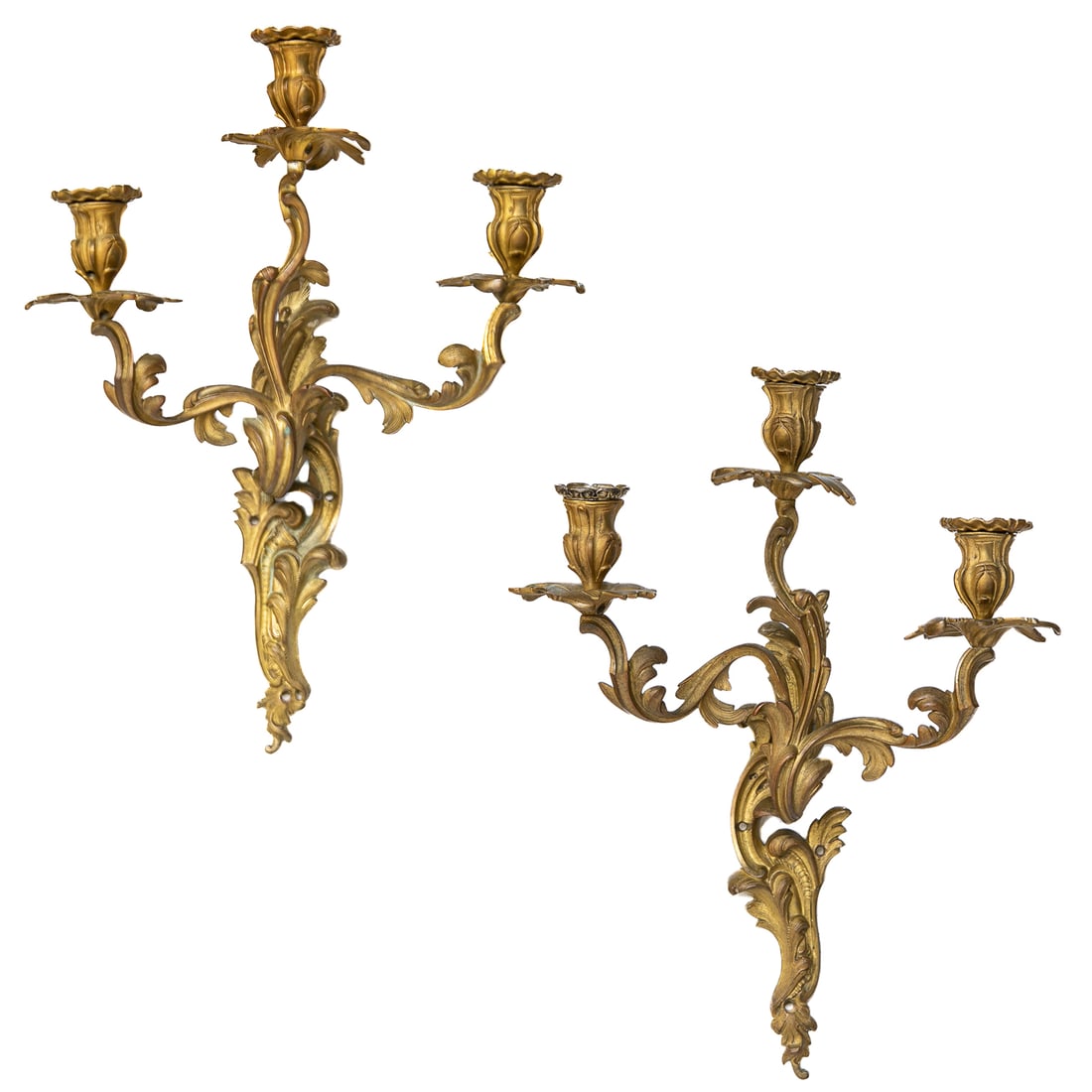 Vintage Louis XV Style Brass Wall Lights, Pair (1 of 8)