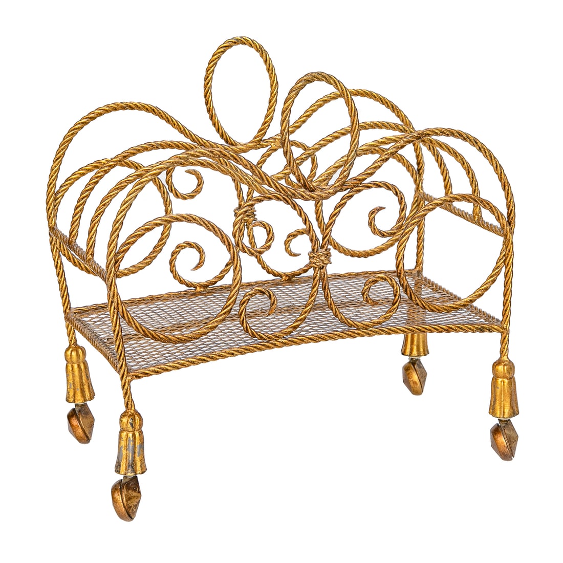 Vintage Hoolywood Regency Style Gilded Metal Twisted Rope Form Magazine Rack (1 of 7)