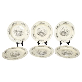 English Wedgwood Williamsburg Restoration Liverpool Birds Salad Plates, Six Total