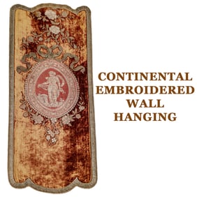 Vintage Continental Embroidered Velvet Wall Hanging