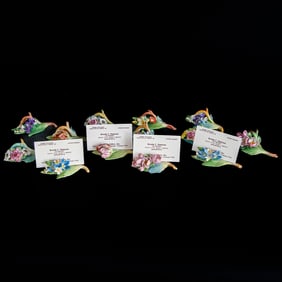 Vintage Group of Dresden Saxony Porcelain Floral Place Card Holders, Thirteen Total