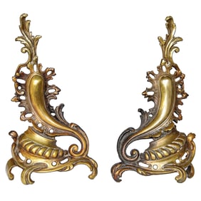 Vintage Louis XV Style Brass Chenet, Pair