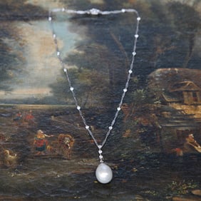 Edwardian Platinum Pearl and Diamond Necklace