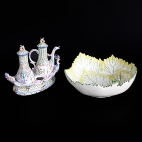 Faience Style Decorative Items, Two Total