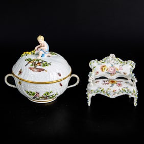 German Porcelain Decorative Items, Two Total