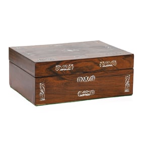 Late 19th C. Rosewood and Mother of Pearl Inlaid Sewing Box