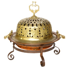 Vintage Turkish Brass Brazier with Copper Fire Pit Base