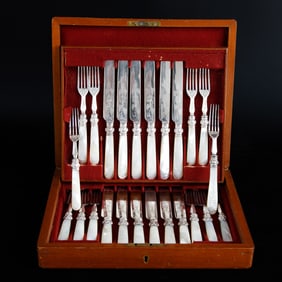 Antique Silver and Mother of Pearl Twenty-Four Piece Fish Set