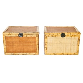 Asian Inspired Rattan and Bamboo Storage Trunks/Side Table