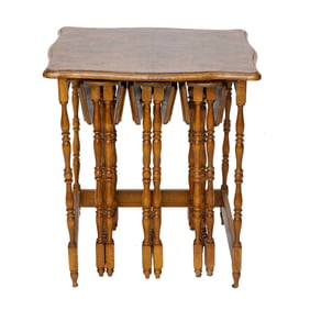 Walnut and Burl Walnut Nesting Tables, Four Total