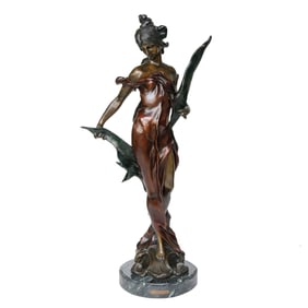 Pierre Roche (1855-1922) Re Cast Patinated Bronze Sculpture Depicting Diana