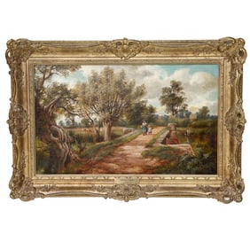 J.J. Hughes Landscape Scene, Oil on Canvas, Hampton in Arden