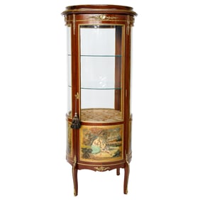 Louis XV Style Mahogany Brass Mounted Circular Vernis Martin Vitrine