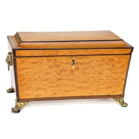 Late 19th C. English Regency Style Satinwood Tea Caddy