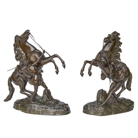 Late 19th C. After Guillame Coustou (French, 1677-1746) Depicting Cheval de Marly Bronze Sculptures
