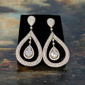 18K Yellow Gold Diamond Ornate Earrings