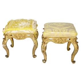 Antique Italian Made Gilt Wood Carved Stools, Pair