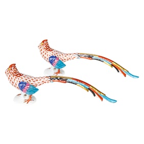 Herend Wildlife Collection Golden Pheasant Porcelain Figurines, Pair