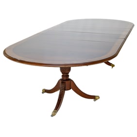 Sheraton Style Mahogany and Satinwood Banded Two Pedestal Four Leaf Dining Table