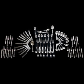 Antique Gorham Sterling Silver Flatware in Saint Dunstan Chased Pattern, Seventy-Six Pieces Total