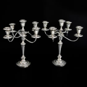 Gorham Sterling Silver Five Light Candelabra, Pair
