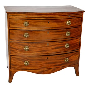 Early 19th C. English Mahogany Regency Style Bow Front Chest