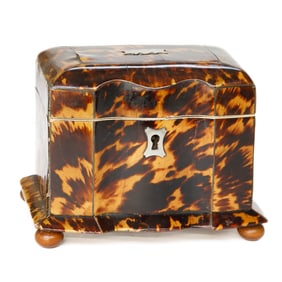 Antique English Regency Style Tortoise Shell Tea Caddy