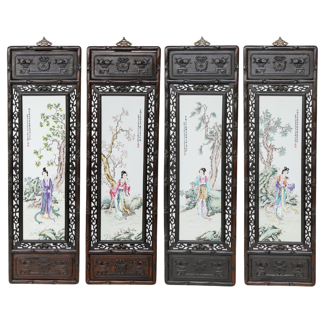 Vintage Framed Japanese Porcelain Wall Plaques, Four Total (1 of 9)