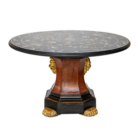 Late 18th/Early 19th C. Carved Painted Pietra Dura Inlaid Top Center Table
