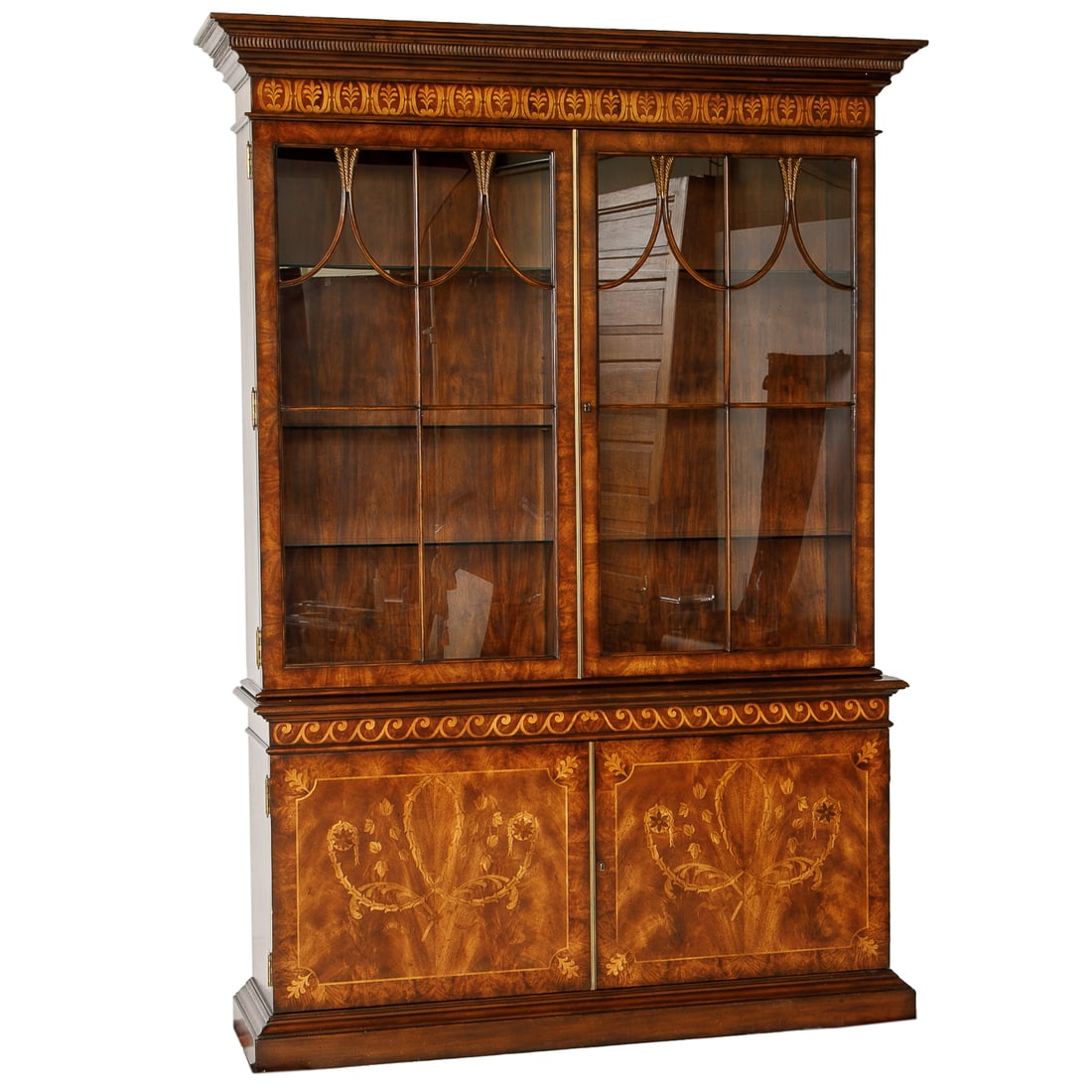 Theodore Alexander Walnut Finish Inlaid Bookcase Cabinet (1 of 7)